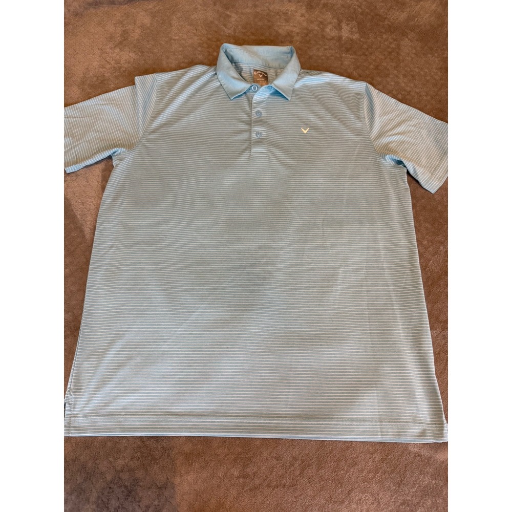 Callaway Mens Opti-Dri Golf Polo Shirt Light Blue Striped Short Sleeve Size L‎